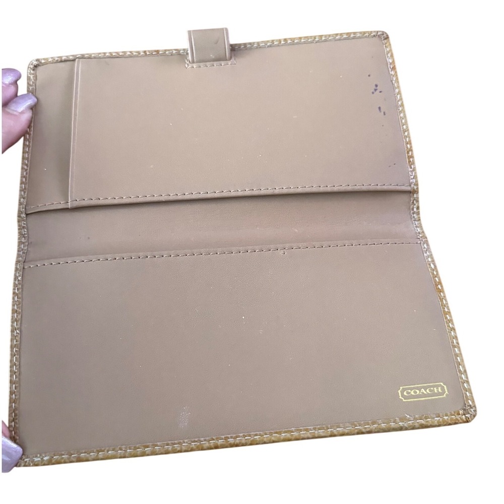 Coach Brown Signature C Jacquard Leather Trim Checkbook Cover 6.75x3.75 Prelove - Picture 5 of 9